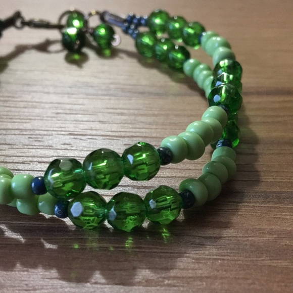 Double Strand Ladies Beaded Bracelet,  Green Beaded Ladies Bracelet,  Lime Green - Picture 4 of 7